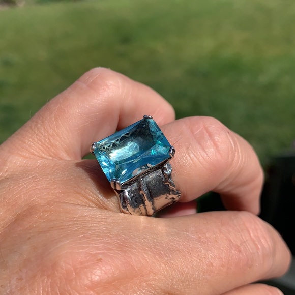 Silpada aqua blue glass sterling silver ri…